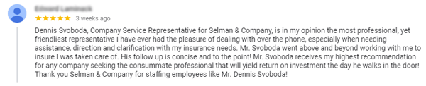 Positive Google review for SelmanCo